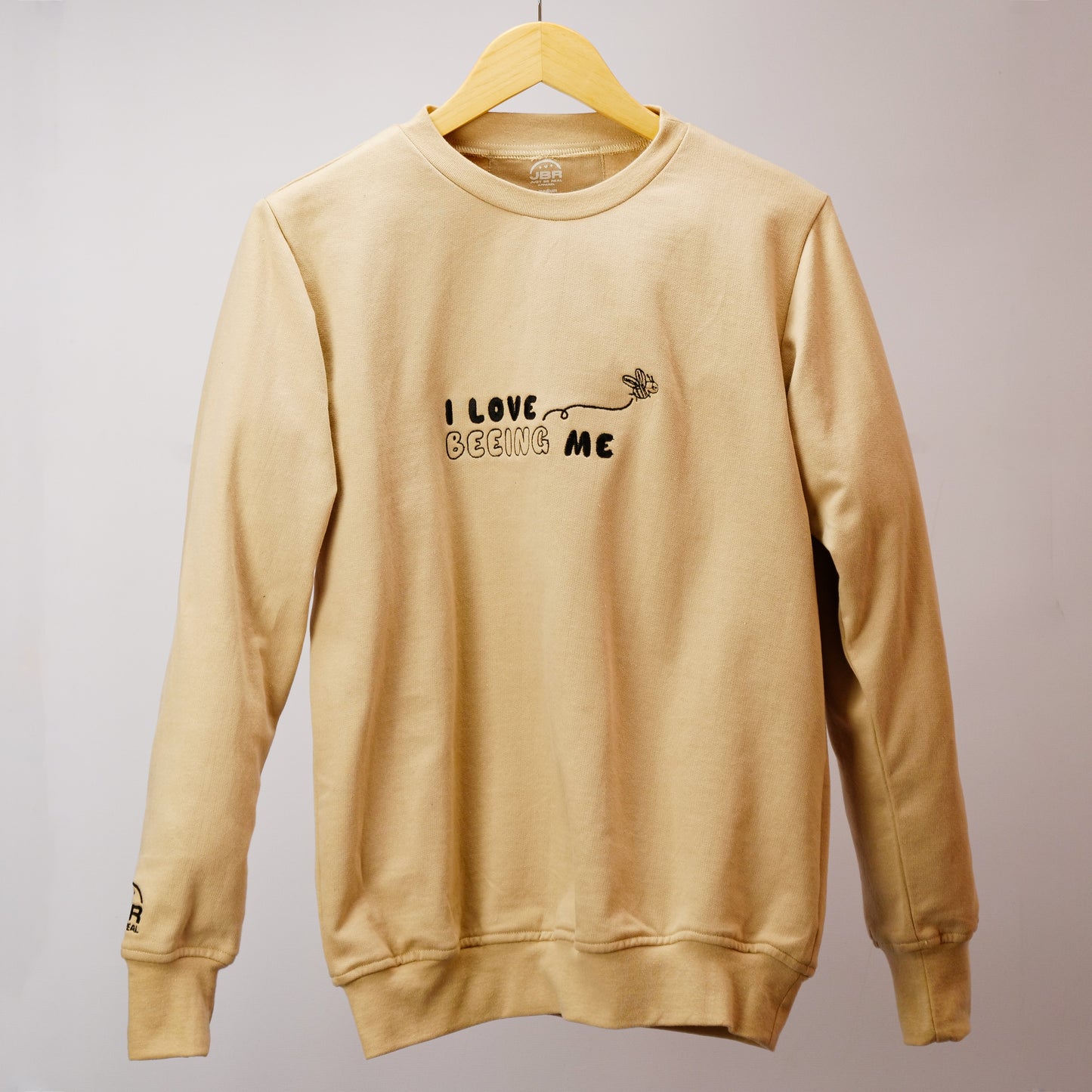I Love Beeing Me Embroidered Crewneck Sweatshirt - Stone