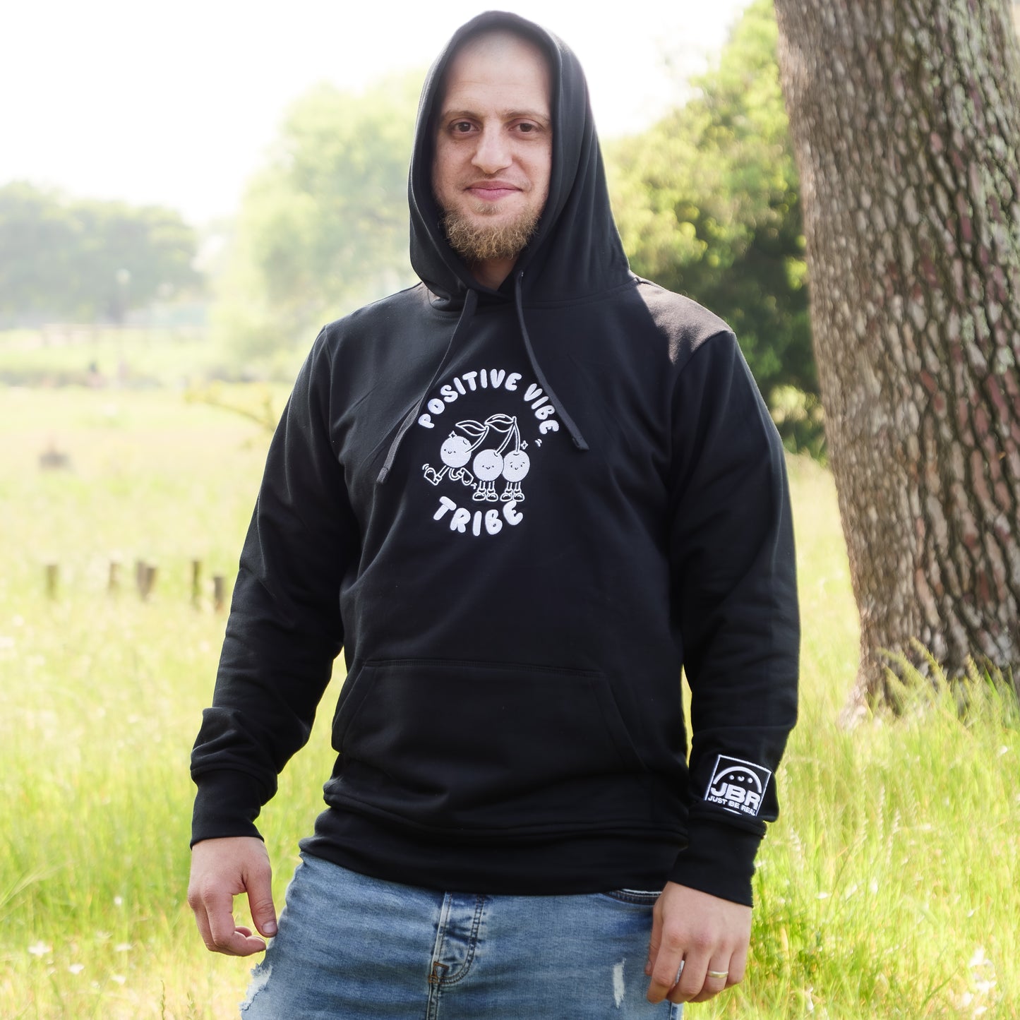 Positive Vibe Tribe Embroidered Black Hoodie