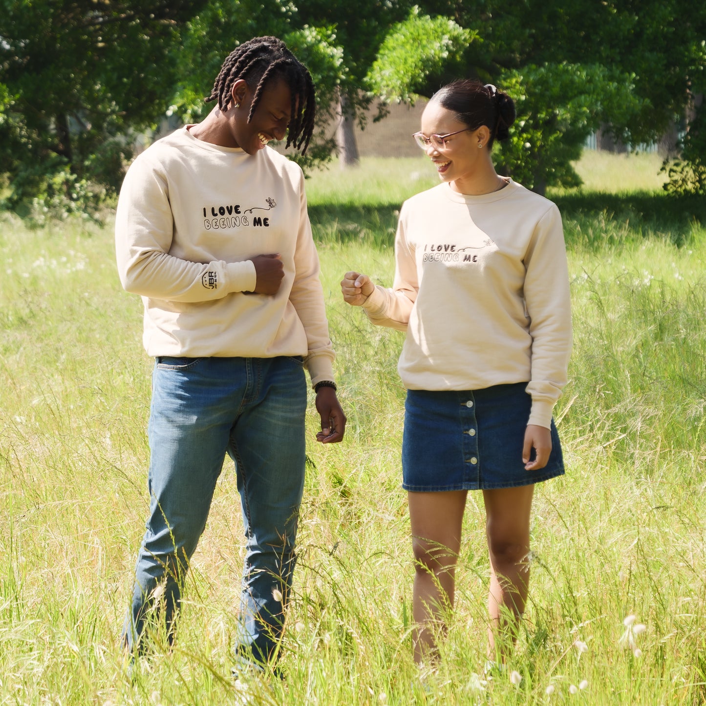 I Love Beeing Me Embroidered Crewneck Sweatshirt - Stone