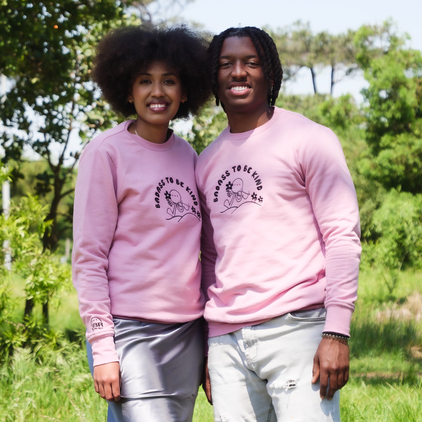 JUST BE REAL- Badass To Be Kind Embroidered Crewneck Sweatshirt, Dusty Pink