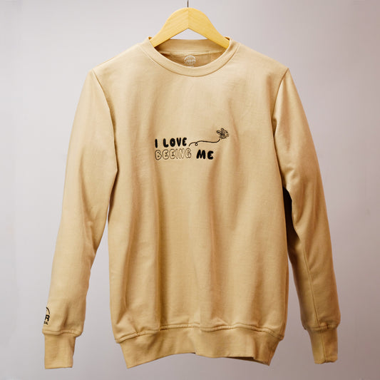 I Love Beeing Me Embroidered Crewneck Sweatshirt - Stone