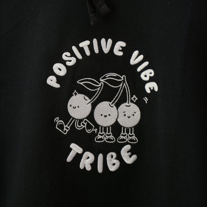 Positive Vibe Tribe Embroidered Black Hoodie