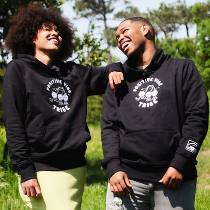 Positive Vibe Tribe Embroidered Black Hoodie